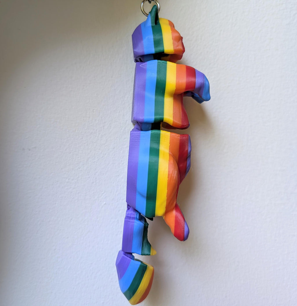 Rainbow Pride Cat Keyring | Flexible 3D Printed Articulated Cat | LGBTQ+ Gift