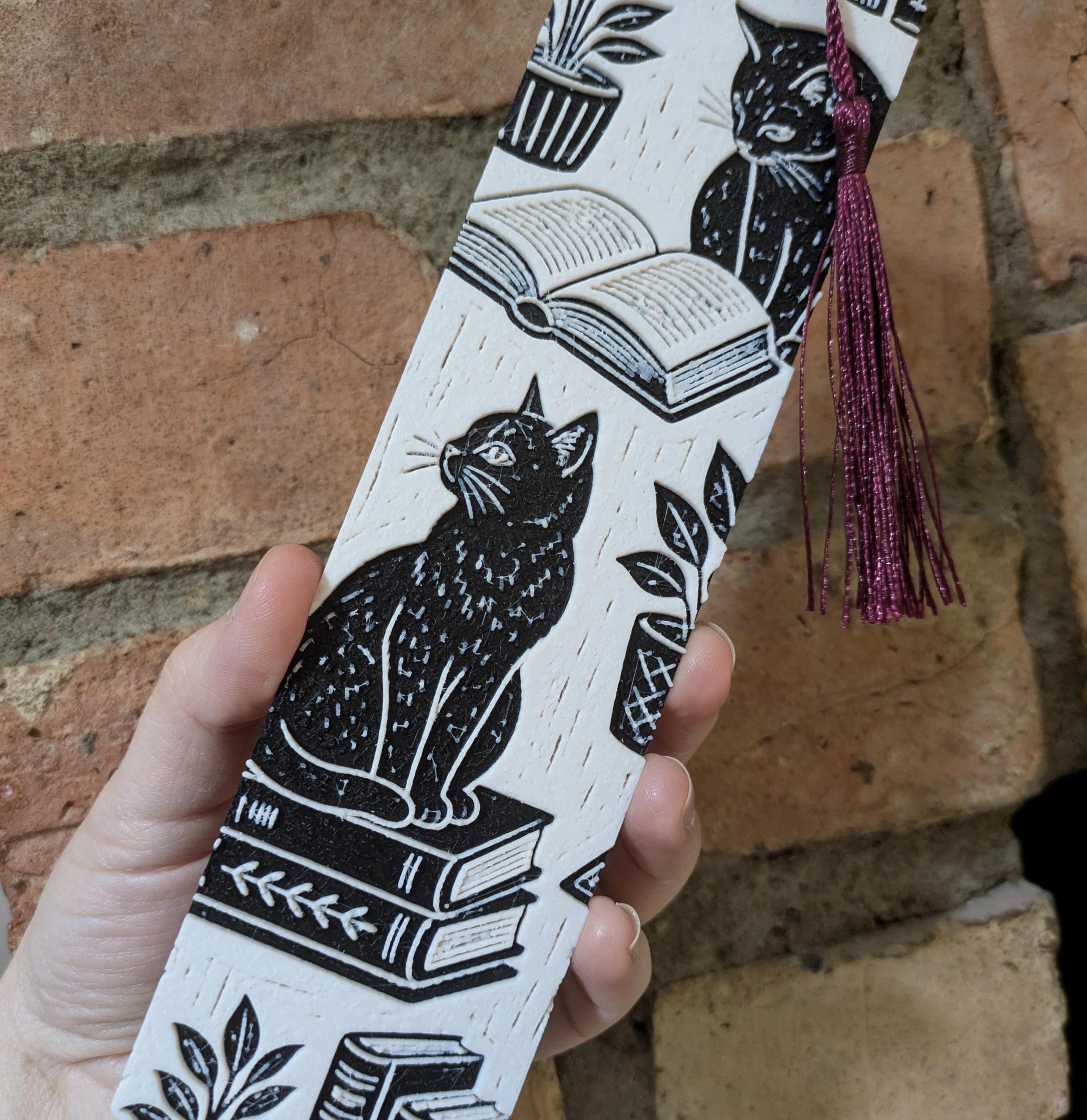 Cat Bookmark with Cats & Plants | Textured 3D Printed Bookmark | BookTok Gift