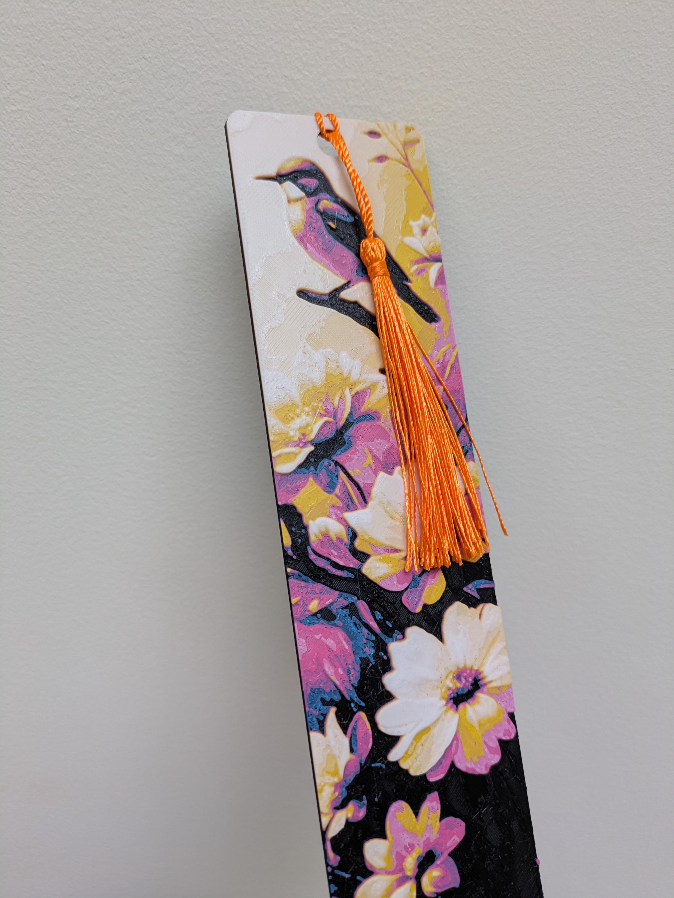 Bird Floral Bookmark with Tassel | 3D Printed Textured Bookmark | Handmade Book Lover Gift