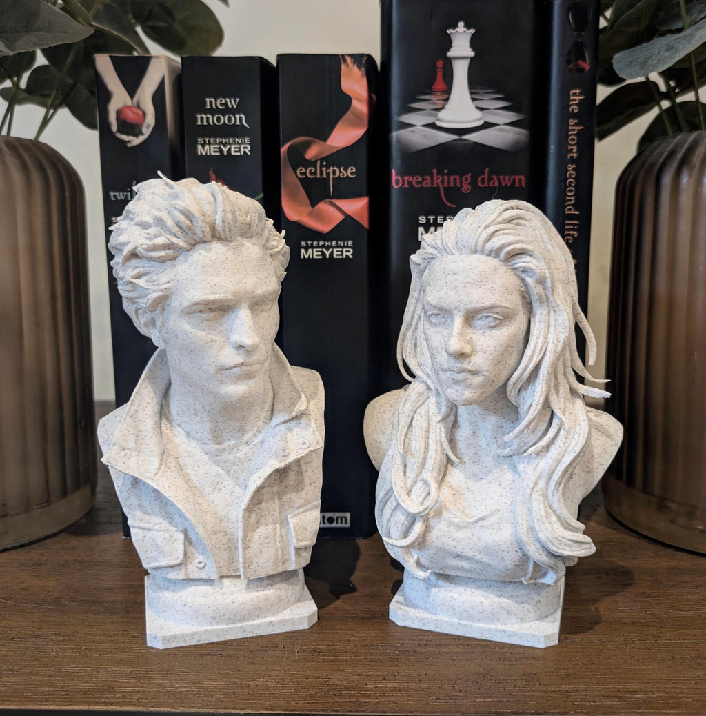 Edward & Bella Inspired Marble Bust Set | Twilight Fan Art | 3D Printed Display Figurines