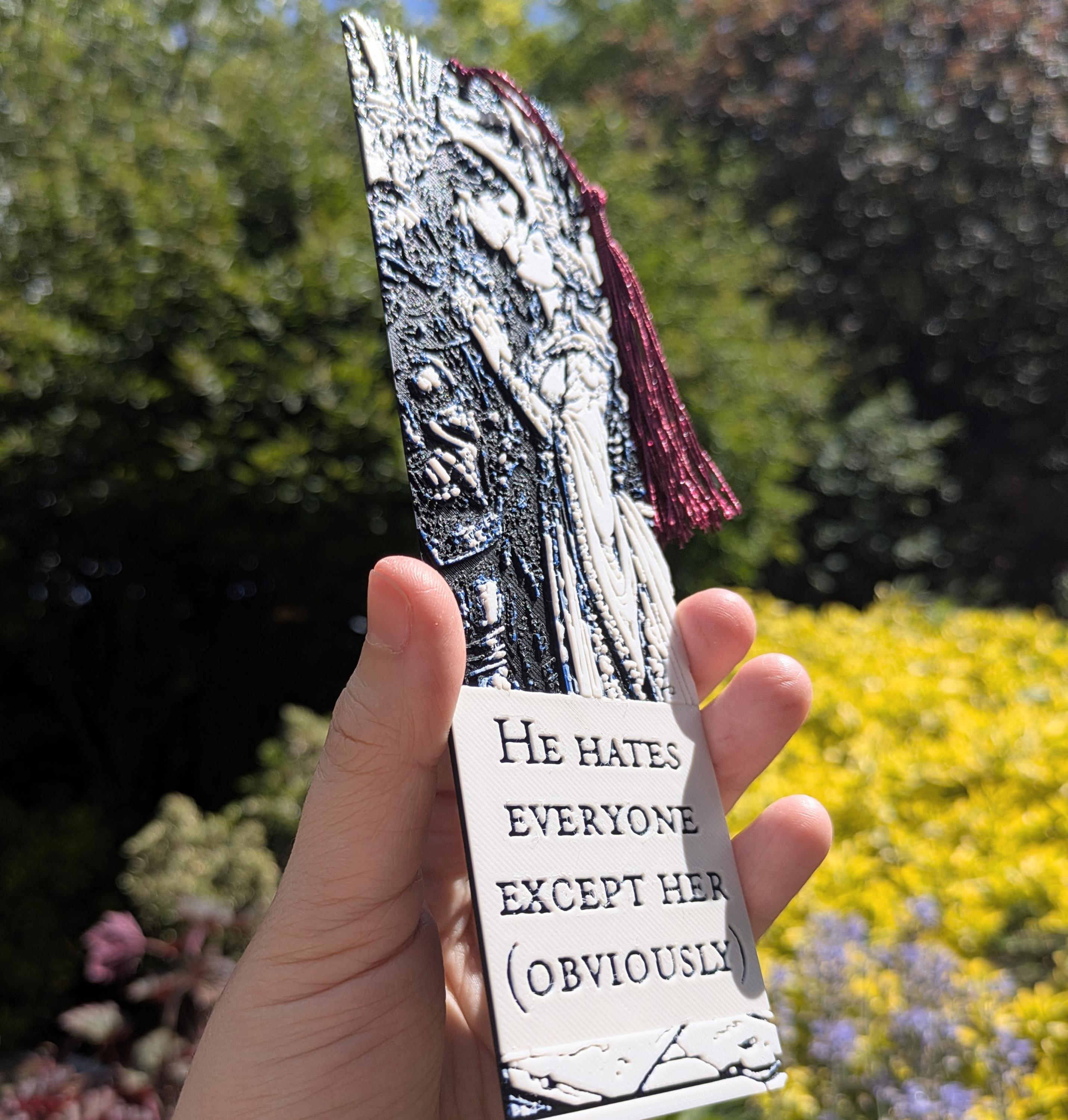 Fantasy Romance Bookmark | "He Hates Everyone Except Her" | 3D Printed BookTok Gift