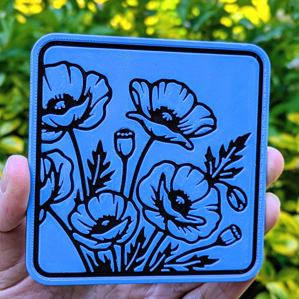Floral Poppy Coasters | Set of 2 | 3D Printed Textured Home Decor | Handmade in UK