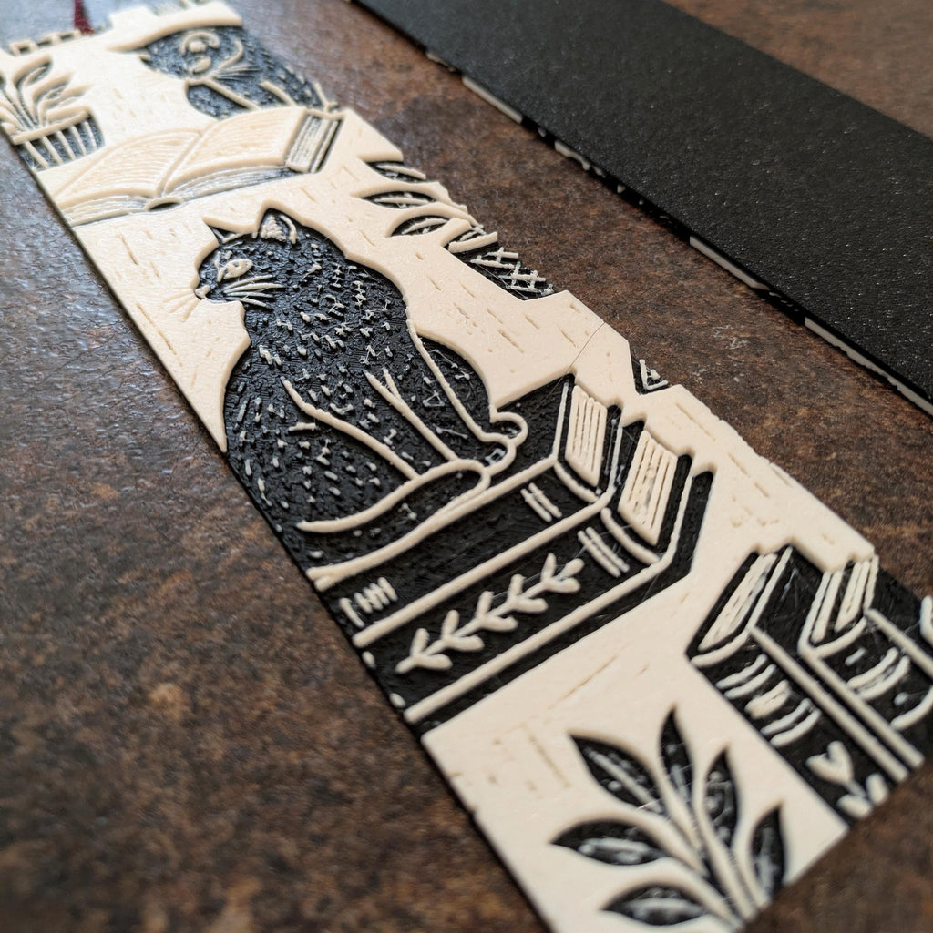 Cat Bookmark with Cats & Plants | Textured 3D Printed Bookmark | BookTok Gift