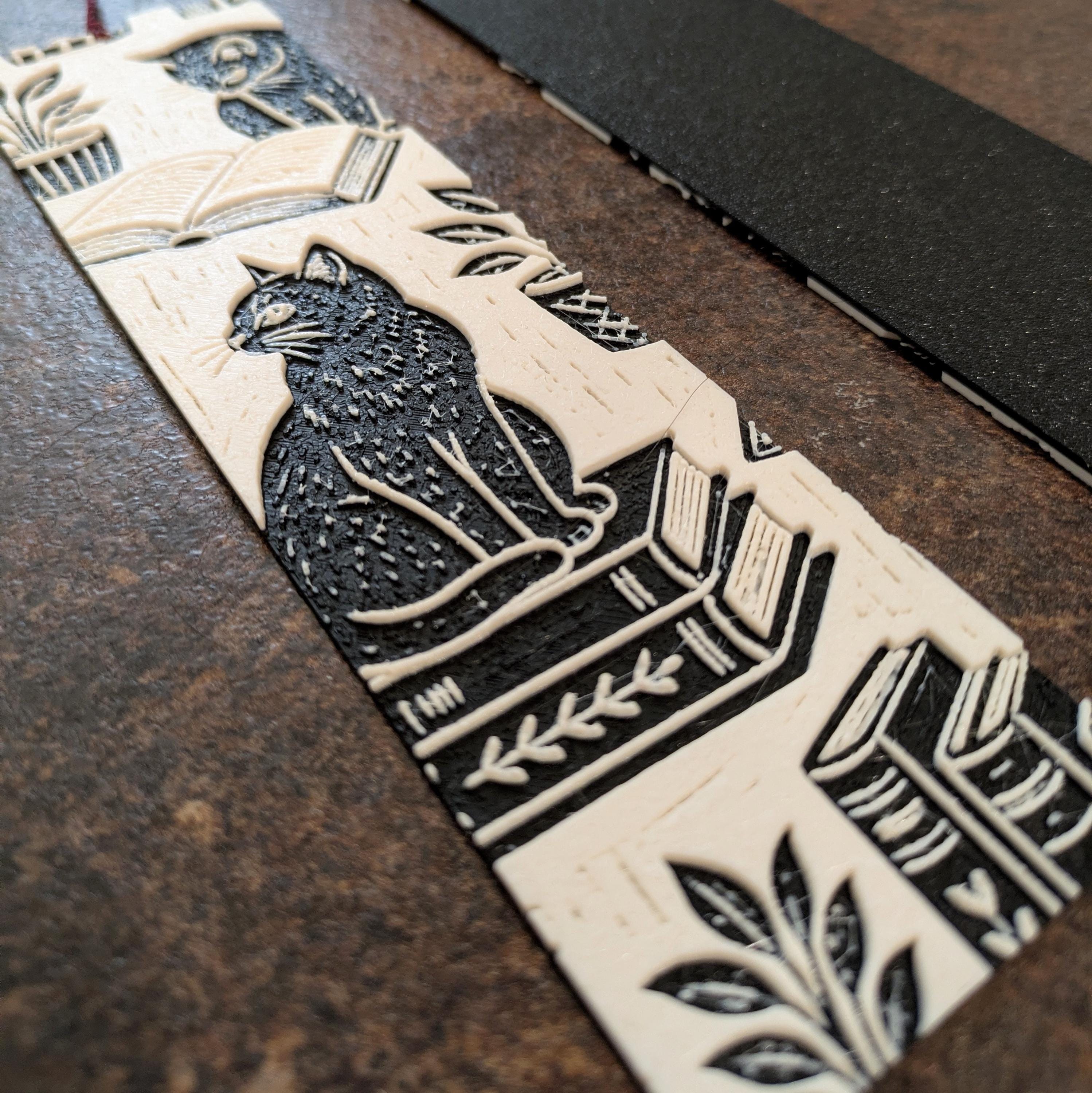 Cat Bookmark with Cats & Plants | Textured 3D Printed Bookmark | BookTok Gift