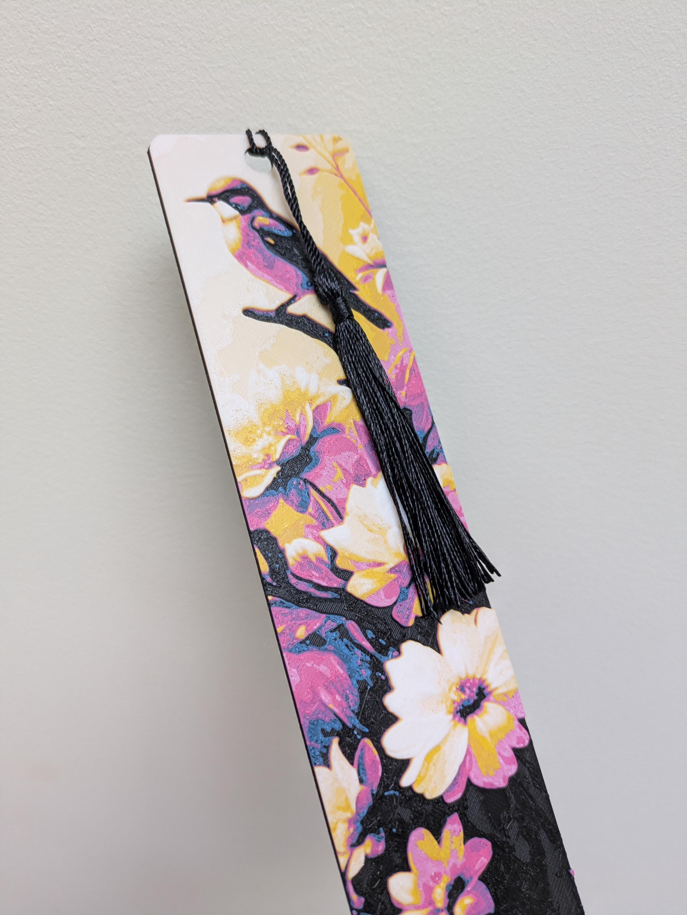 Bird Floral Bookmark with Tassel | 3D Printed Textured Bookmark | Handmade Book Lover Gift