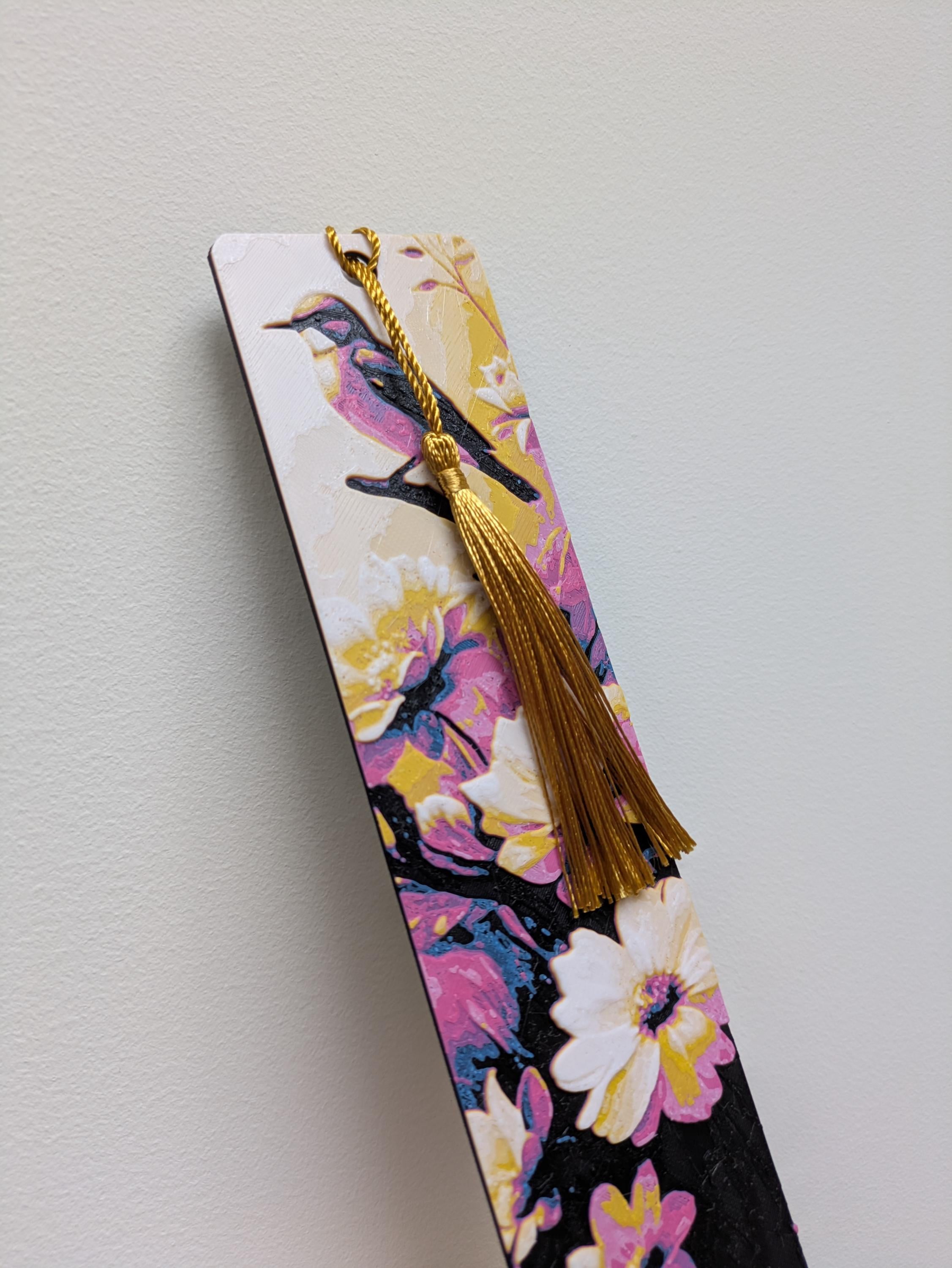 Bird Floral Bookmark with Tassel | 3D Printed Textured Bookmark | Handmade Book Lover Gift