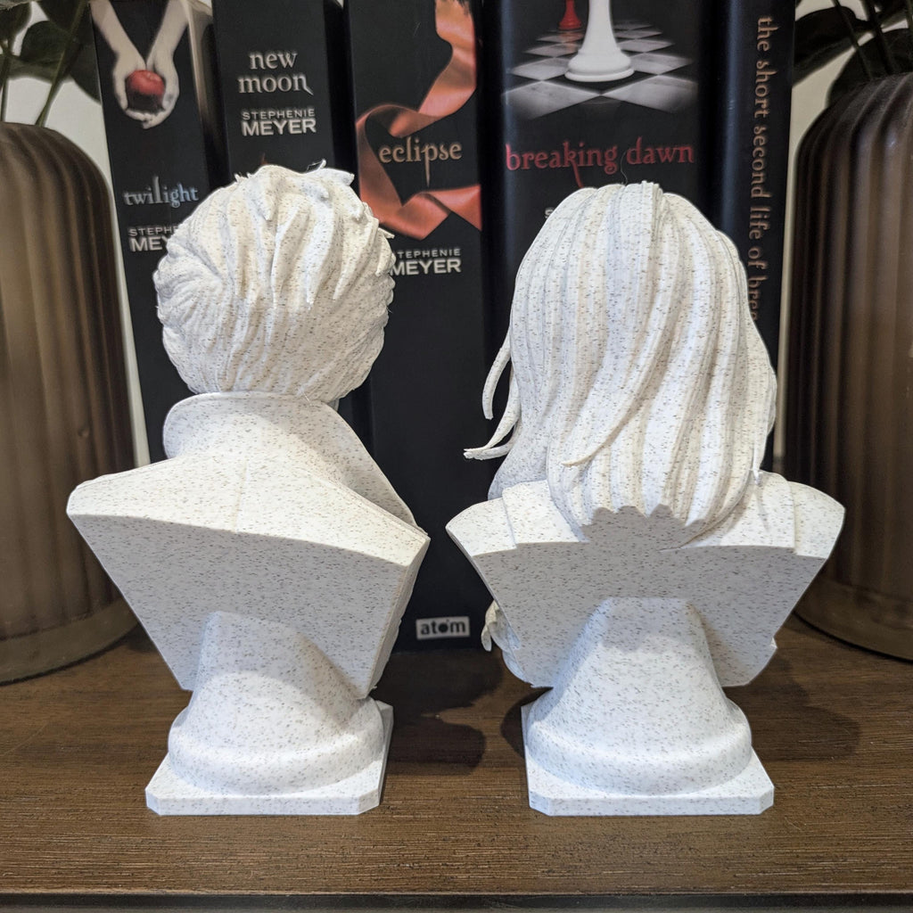 Edward & Bella Inspired Marble Bust Set | Twilight Fan Art | 3D Printed Display Figurines
