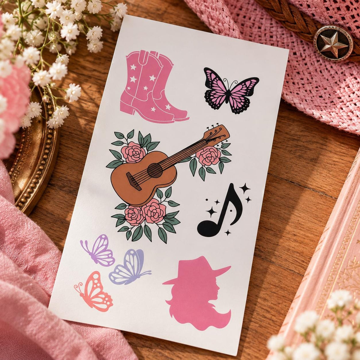 Dolly Inspired Sticker Sheet – Country Music & Cowgirl Stickers
